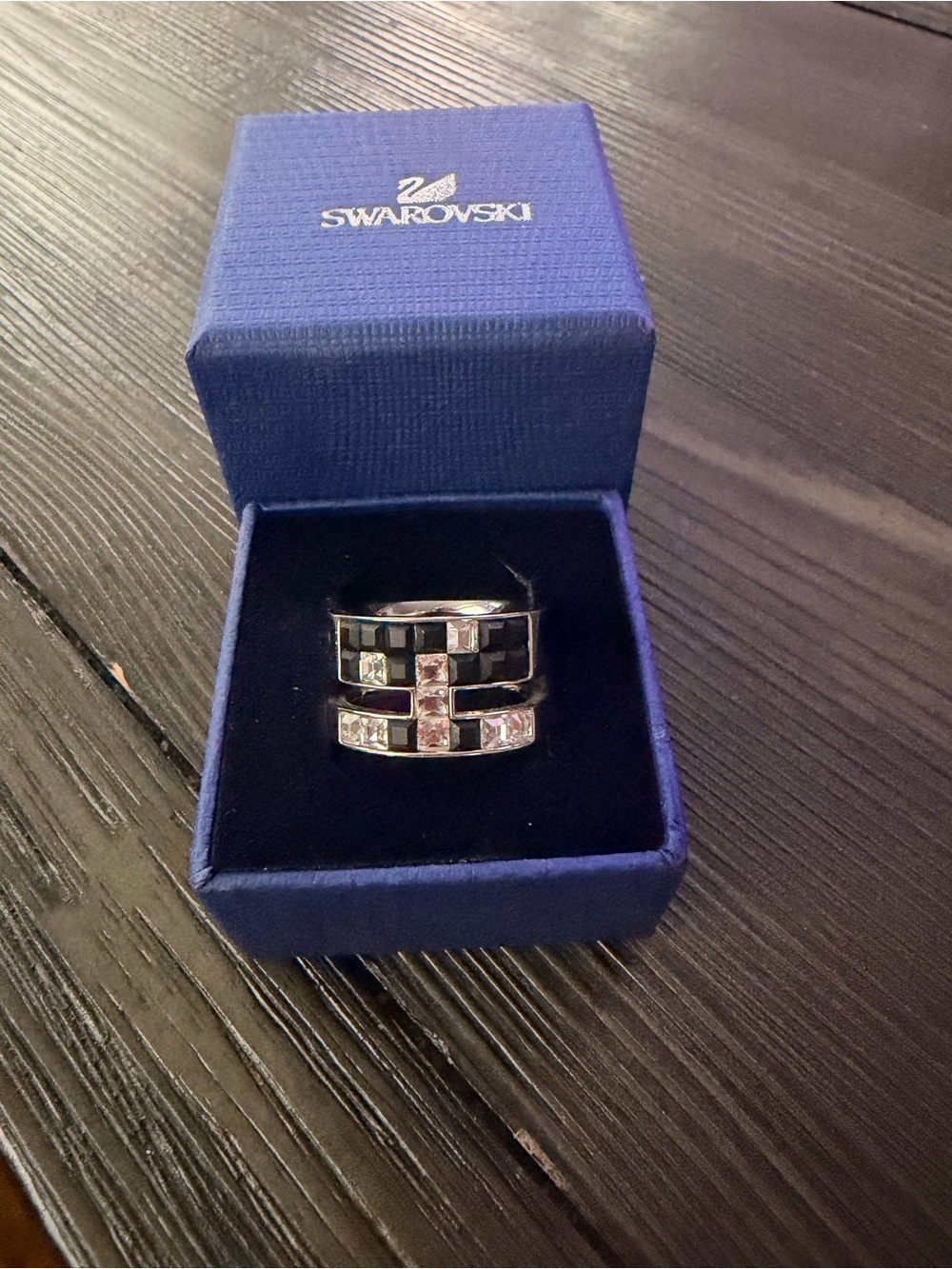 Swarovski Silver Tone Geometric Clear Crystal Ring SZ 8 - Picture 2 of 3